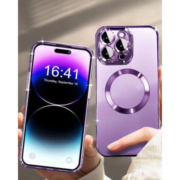 Magnetic transparent case for iPhone 15 Pro Max, Purple