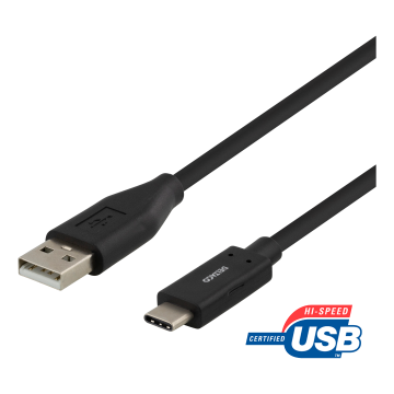 Deltaco - USB 2.0 cable, type A M, type C M, 0.5m, black