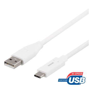 Deltaco - USB 2.0 Cable, Type A, Type C ma, 0.25m, white
